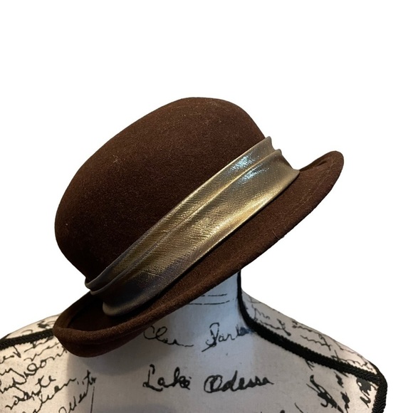 Vintage Michael Howard Fedora Wool Felt Hat Brown Gold Bow Size Medium OSFM Vintage Michael Howard Fedora Wool Felt Hat Brown Gold Bow  main image 3